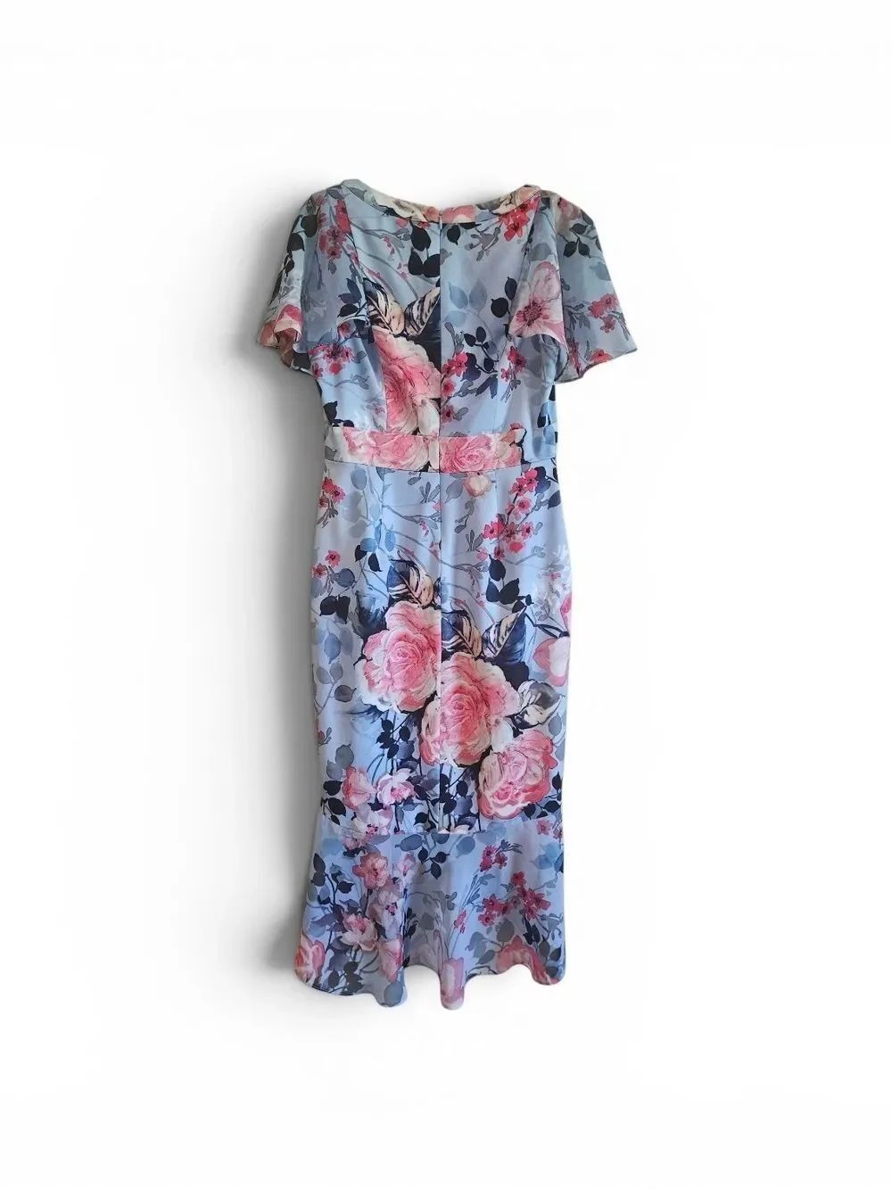 Adrianna Papell Light Blue Floral V-Neck Dress Size 6 - Picture 4 of 5